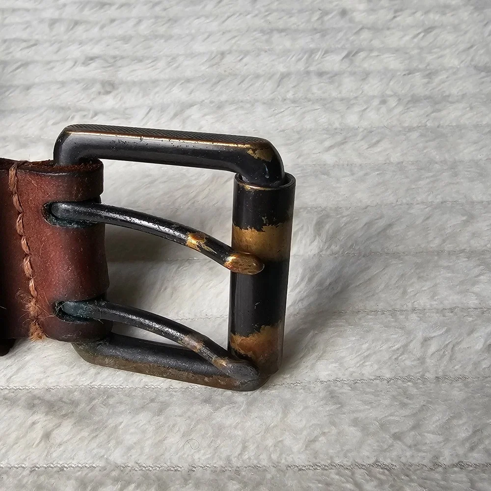 American Eagle Mens Double Prong Leather Belt 40 Brown Rugged Workwear